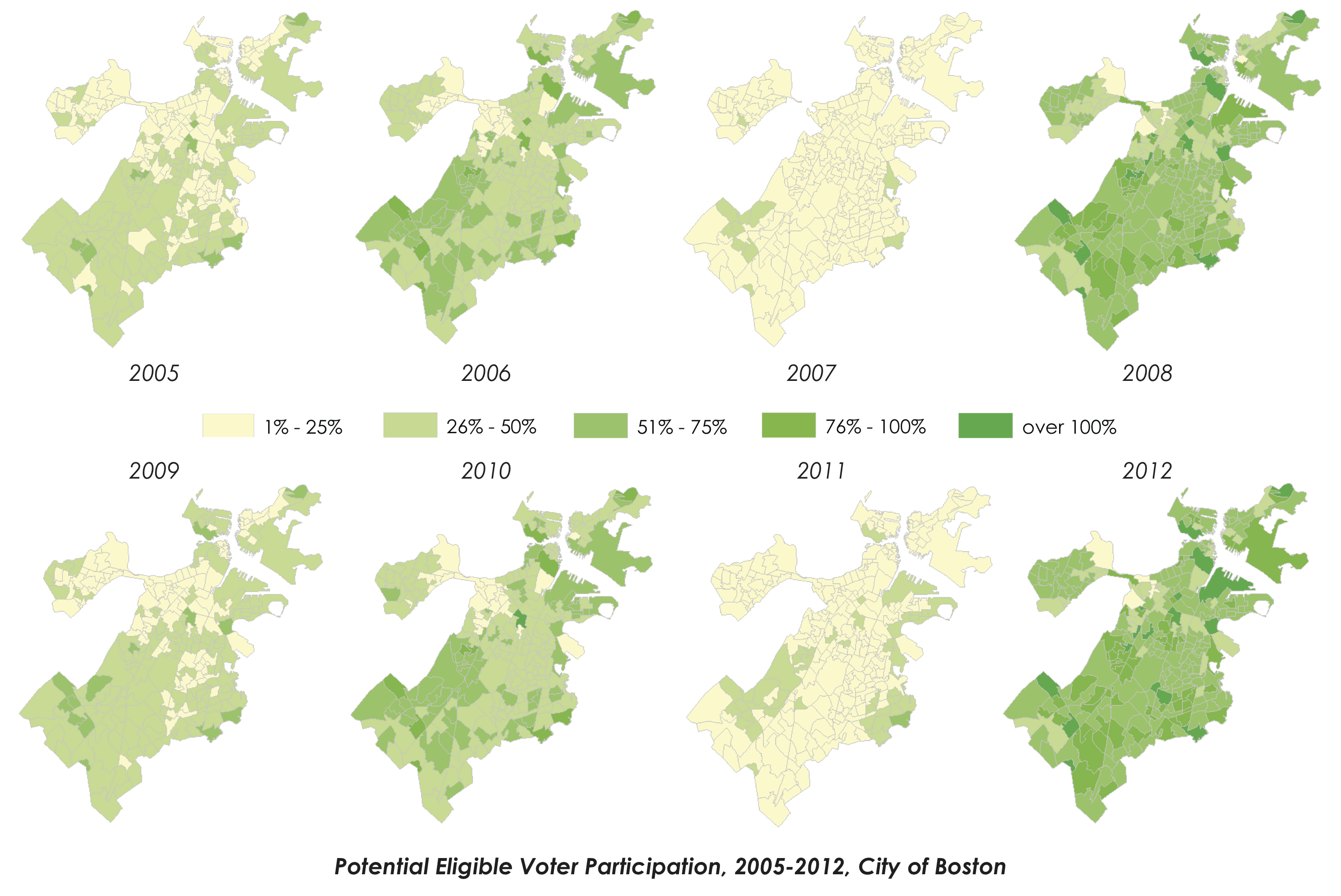 Potential Eligible Voter Participation, 2005-2012, City of Boston